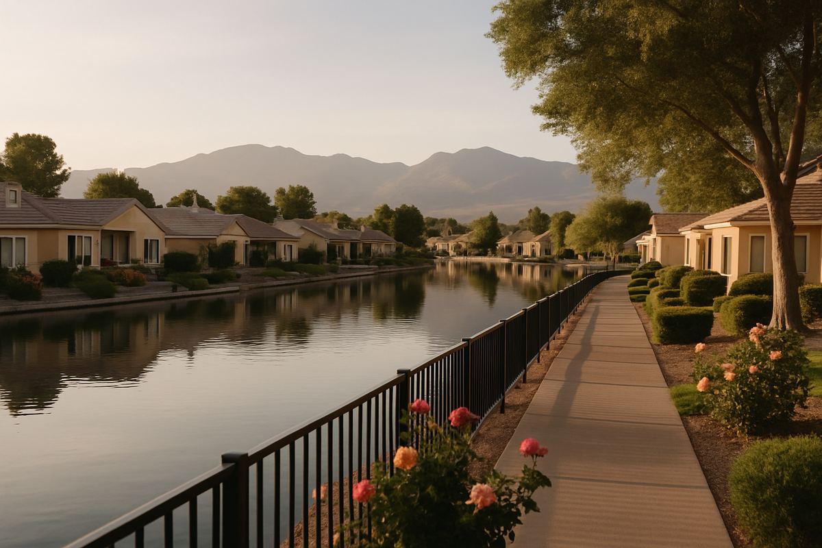 Lakeside walkway beside townhomes near Lake Sahara in west Las Vegas
